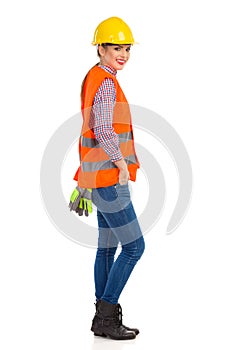 Female Construction Worker Side View