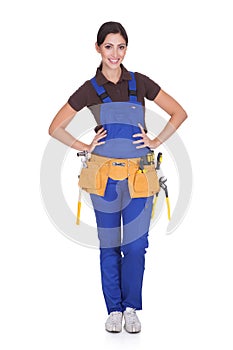 Female Construction Worker With Toolbelt photo