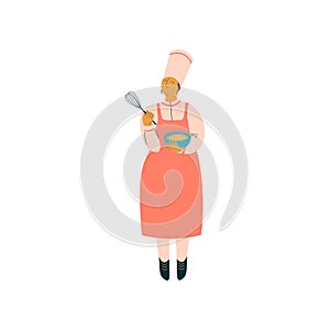 Female Cook Cooking in Restaurant Kitchen, Professional Kitchener Character in Uniform Preparing Delicious Dish with