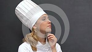 Female cook thinking about new recipe, inventing new specialty, high cuisine