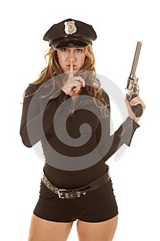 Female cop gun finger mouth