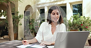 Female counsellor working from home, consult client from country house