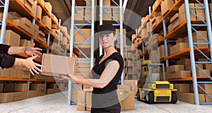 Female courier at warehouse b