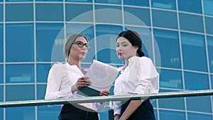 Female coworkers discussing their business cooperation