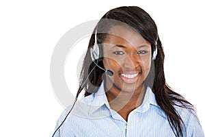 Female customer service representative with hands free device