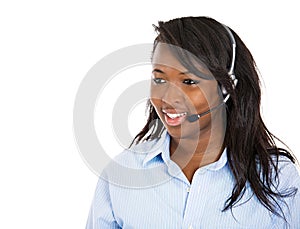 Female customer service representative with hands free device