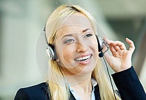 Female customer service representative on hands free device