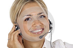 Female customer service representative smiling