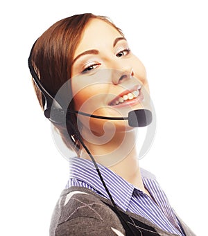 Female customer service representative smiling