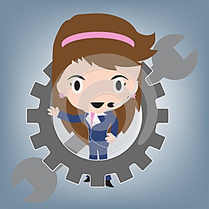 Female customer service wearing headsets and wrench for support, client services and communication concept, illustration vector in