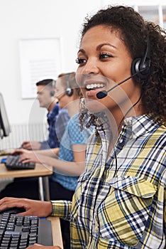 Female Customer Services Agent In Call Centre