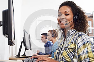 Female Customer Services Agent In Call Centre