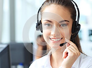 Female customer support operator with headset