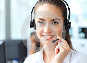 Female customer support operator with headset