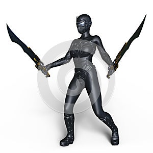 Female cyborg fencer