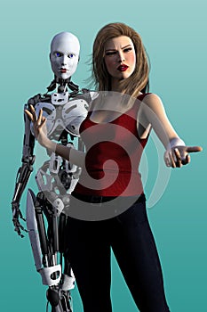 Female Cyborg and Human Woman