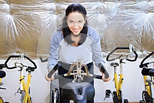 Female during cycling traning.