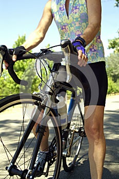 Female Cyclist with Flowered Jersey
