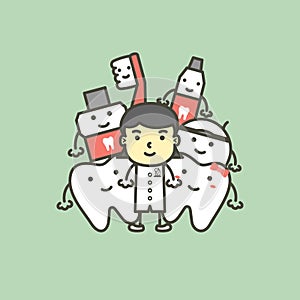 Female dentist and best friend of healthy family tooth - dental care concept