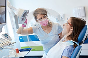 Female dentist working