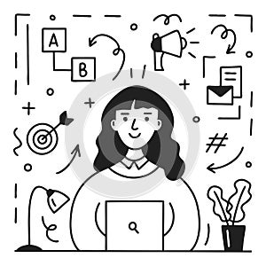 Female digital marketer doodle
