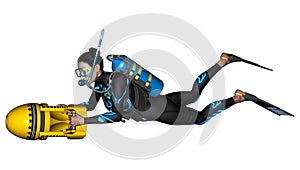 Female Diver with Scooter