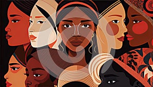 Female diverse faces of different ethnicity poster.