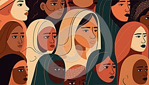 Female diverse faces of different ethnicity poster.