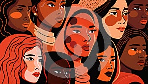 Female diverse faces of different ethnicity poster.