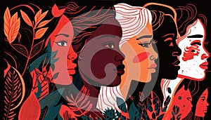 Female diverse faces of different ethnicity poster.