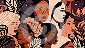 Female diverse faces of different ethnicity poster.