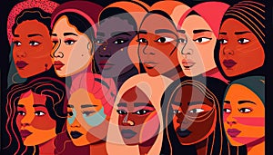 Female diverse faces of different ethnicity poster.