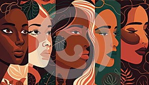 Female diverse faces of different ethnicity poster.