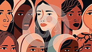 Female diverse faces of different ethnicity poster.