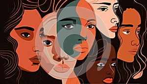 Female diverse faces of different ethnicity poster.