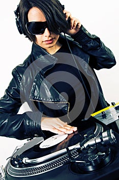 Female DJ scratching the record