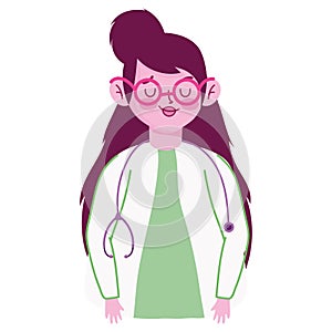 female doctor cartoon with stethoscope white background