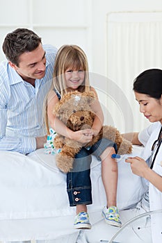 Female doctor checking patient's reflex