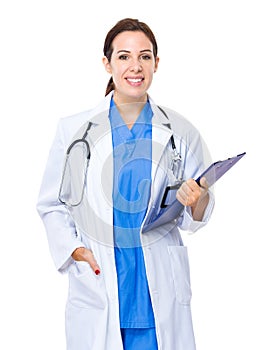 Female doctor with clipboard