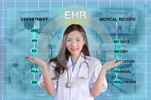 Female doctor and EHR screen. photo