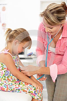 Female doctor examining child