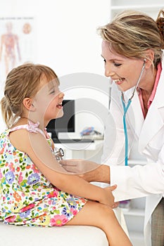 Female doctor examining child