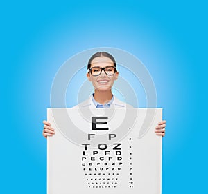 Female doctor in eyeglasses with eue chart