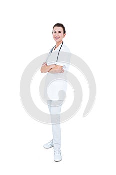 Female doctor folding arms