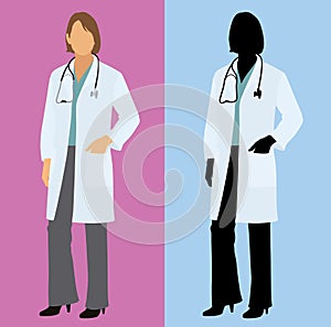 Female Doctor in Full Color and Silhouette