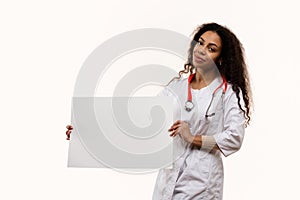 Female Doctor Hold Blank Ad Space
