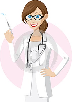 Female doctor is hold a syringe