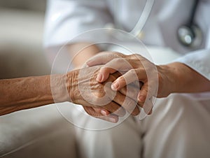 Female doctor holding patient& x27;s hand in her hands