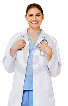 Female Doctor Holding Stethoscope Around Neck