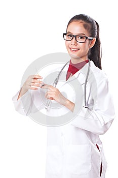 Female doctor holding syringe with injection. healthcare